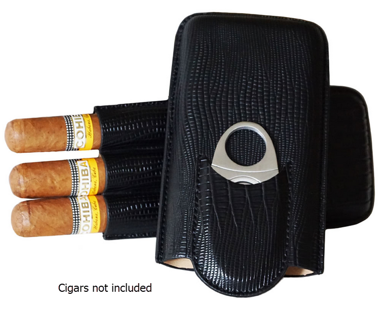 THE GENTLEMEN CLUB COLLECTION -Palermo- Crocodile Leather Case - Brown - Includes Cutter